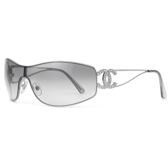 CHANEL Silver CC Logo Swarovski Crystal Shield Tinted Sunglasses 4073B - Picture 1 of 8